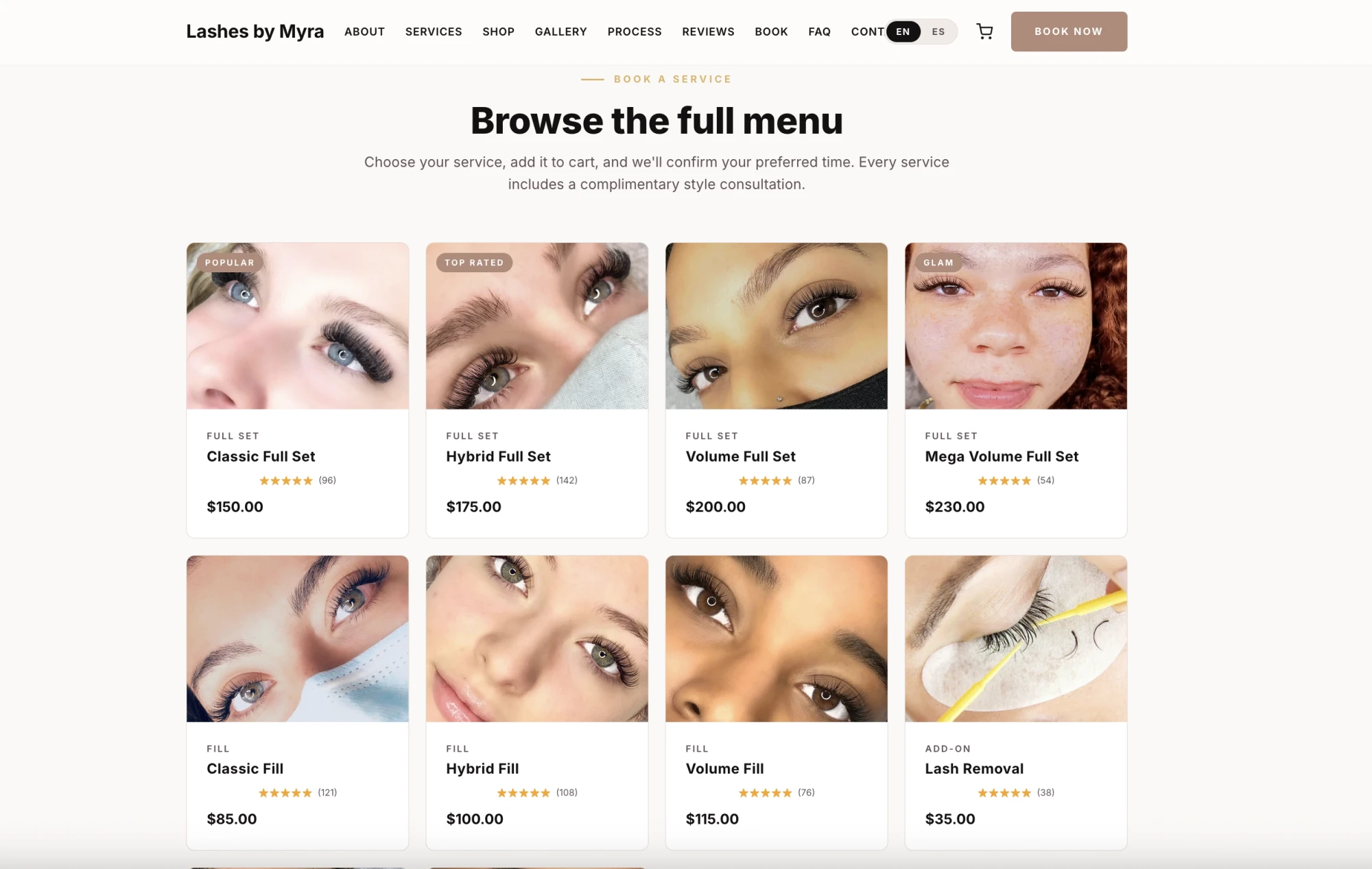 Lashes by Myra — live landing page built with Salesio